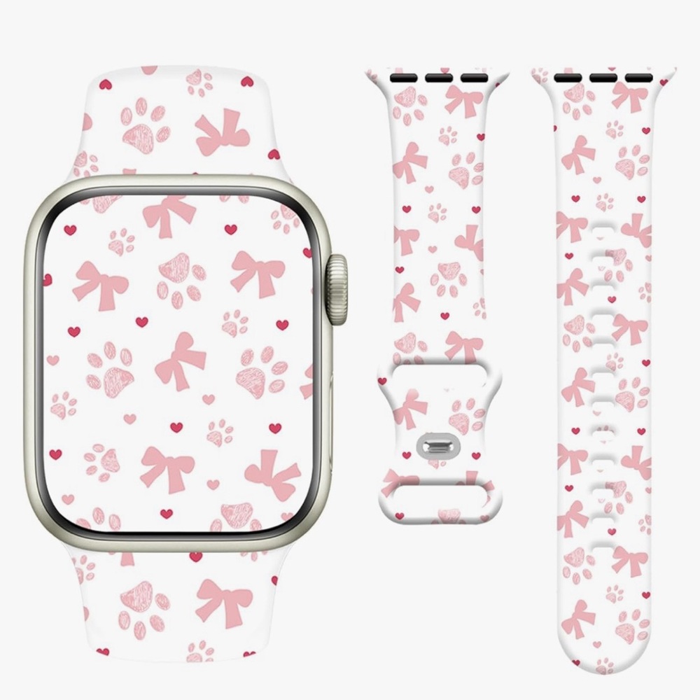 Apple Watch Band with Pink Bow and Paw Design